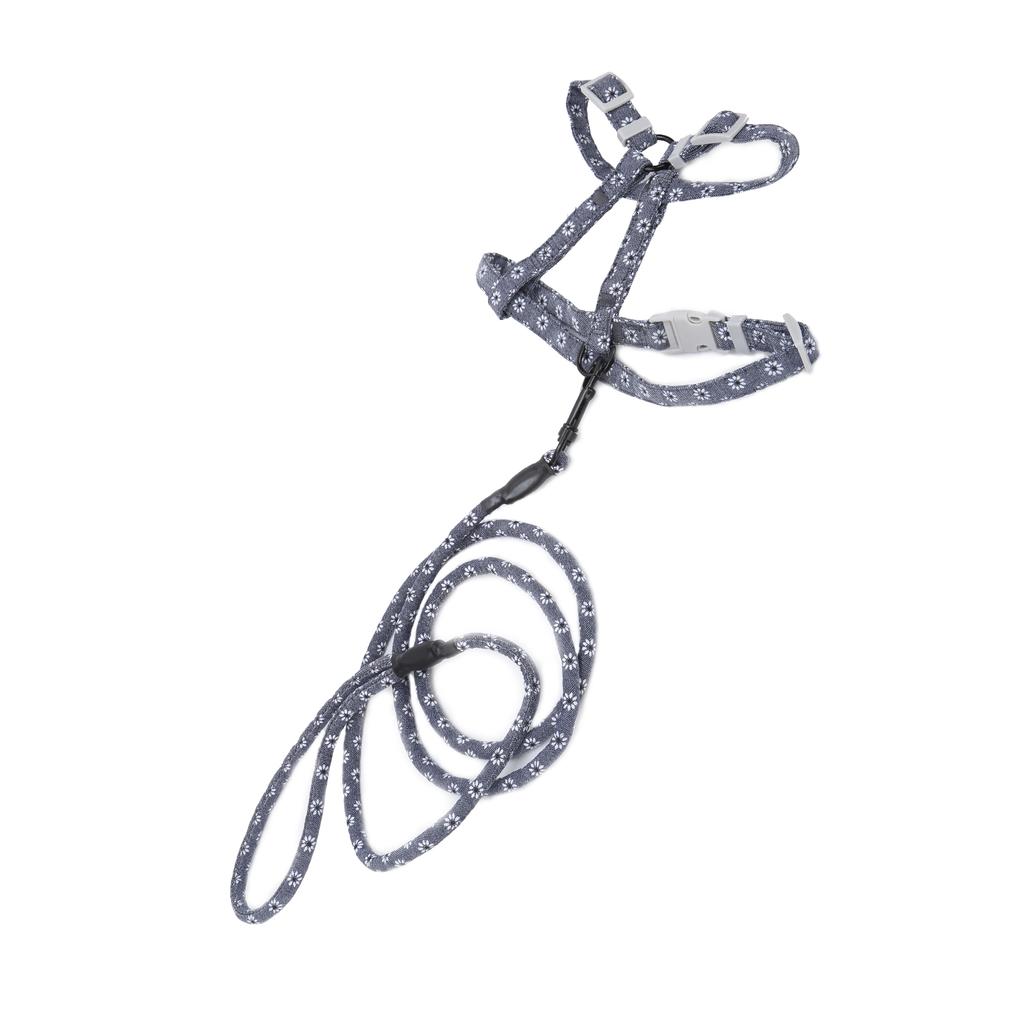 Katze im japanischen Stil Verstellbares Geschirr Leine Set Brust Rücken Traktion Katzenlaufseil(Dunkelgrau