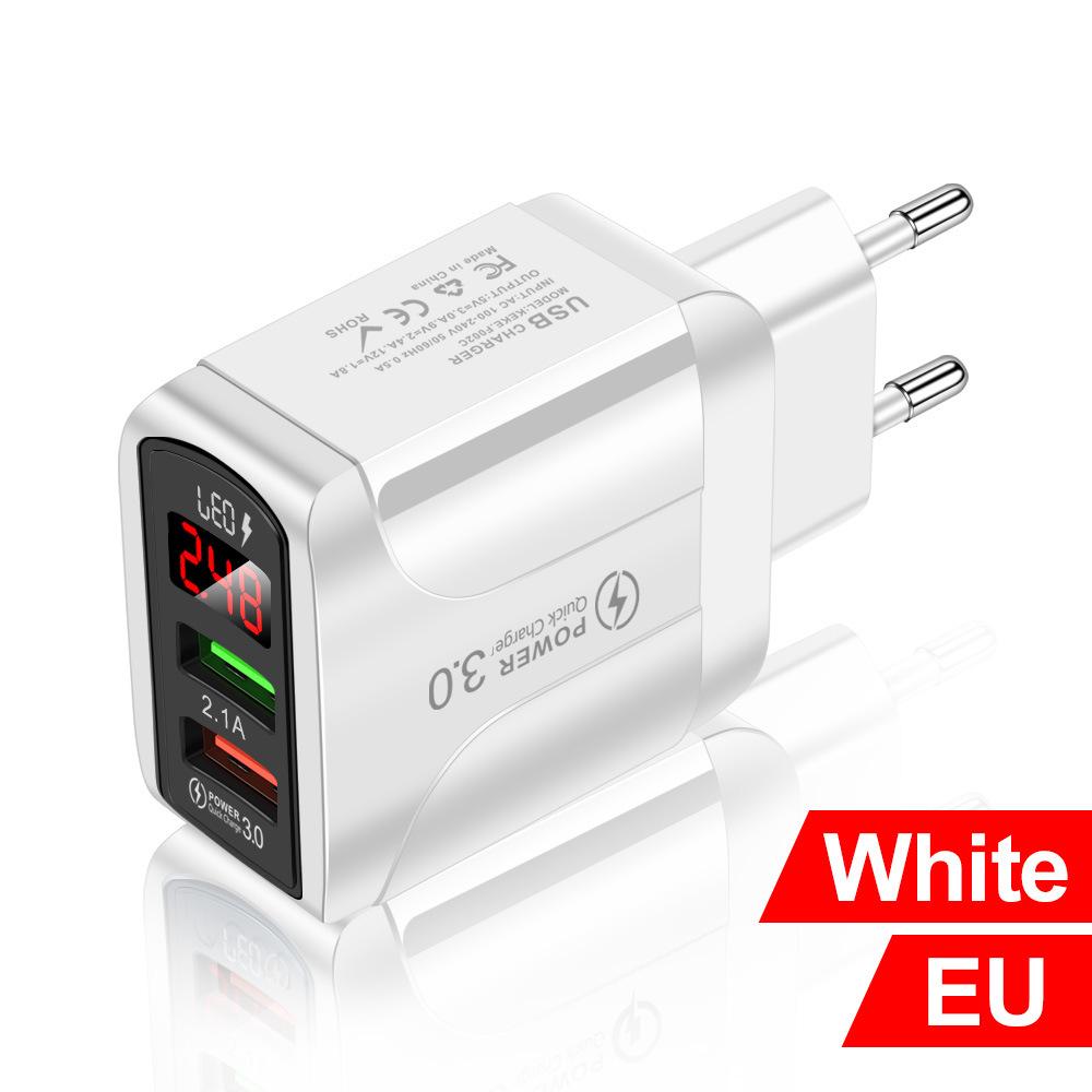 Dual Port USB Charger with Digital Display, Fast Charging, Compatible with US/EU/UK Specifications
