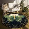 Moon Moth Art Round Rug Flannel Printed Carpet Boho Style Home Decor Cozy Soft Floor Mat Living Room Indoor Use