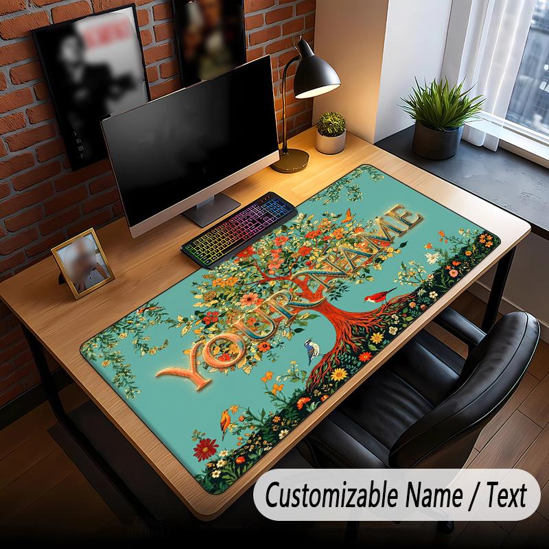 Rose Floral Theme Custom Mouse Pad Personalized With Name Text Customized Desk Mat For Office Home Decor