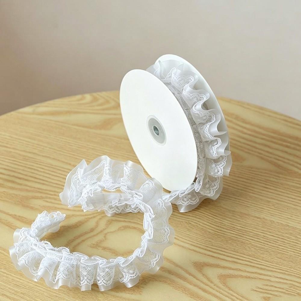 2M Length Ruffled Lace Ribbon 4cm Width Ballet Lace Ribbon Elegant Frilly Lace Trim Sewing Craft