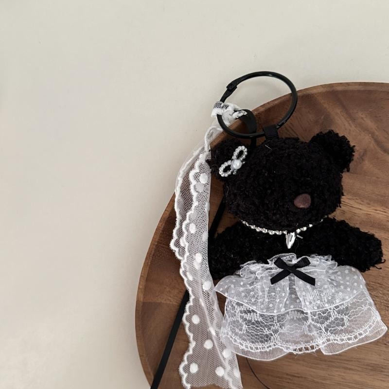Elegant Plush Bear Keychain Charm Keyring Soft Furry Animal Pendant for Backpacks and Bags Fashion Accessory Decoration