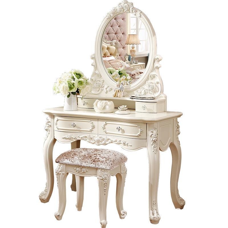 European Style Mini Dressing Table for Bedroom - French Princess Makeup Cabinet for Small Apartments, Modern Simple Design