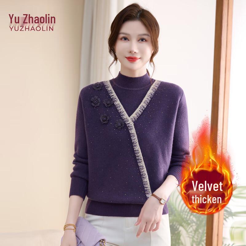 YUZHAOLIN Women's Fleece-Lined Half-High Collar Sweater