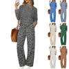 Damen Polka Dot Print Pyjama-Set Langarm Knopfleiste Seidige Nachtwäsche und Loungewear