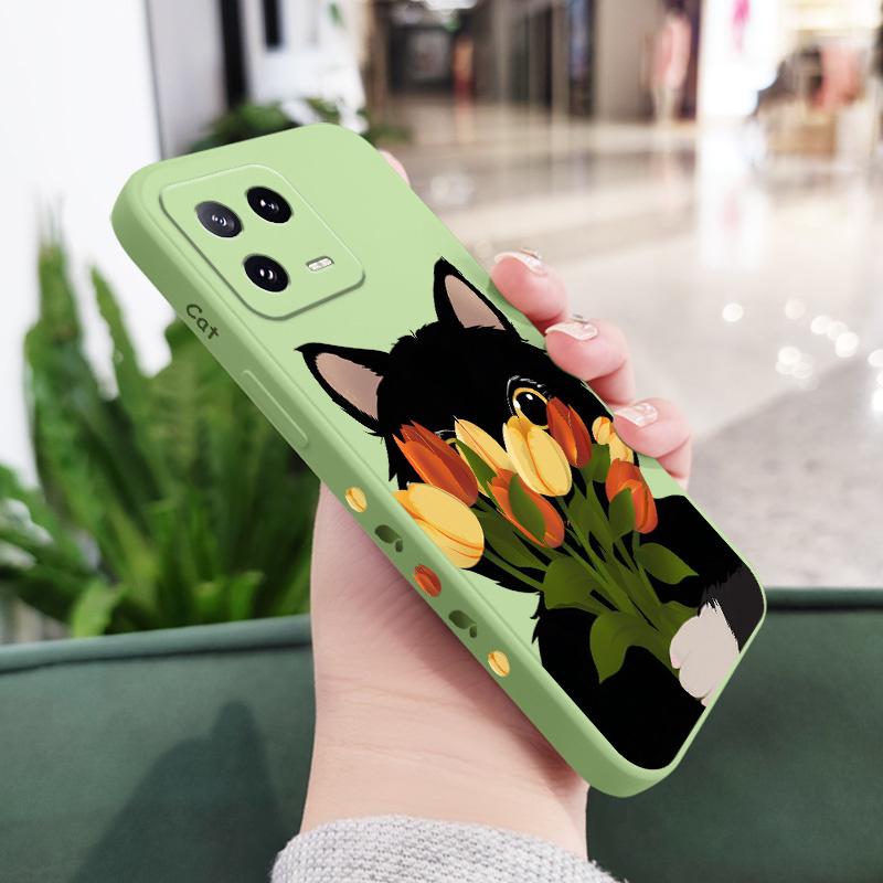 

Tulip Cute Cat Phone Case For Xiaomi 17 15 15T 14 14T 13 13T 12 12X 12T 12S Mi 11 11T 10 10T Pro Max Lite Liquid Silicone Cover 12(12X) светло-зеленый