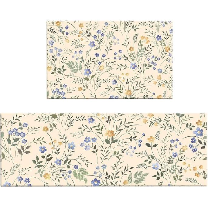 

LB Фиолетовый Лавандовый Цветочный Кухонные Коврики для Пола Подушки Противоусталостный Кухонный Коврик Ретро Дерево Серый Кухонные Ковры Наборы из 2 Кухонные Ковры и Коврики 24 x16 +47 x16 бежевый