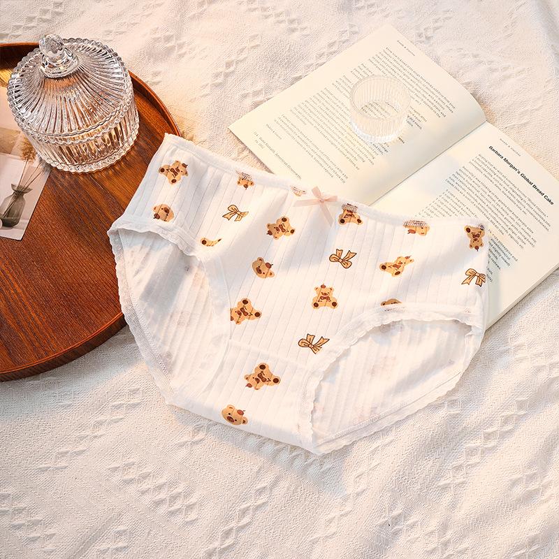 Female Spring and Autumn Bear Pure Cotton Comfortable Lace Edge Cute Student Underwear