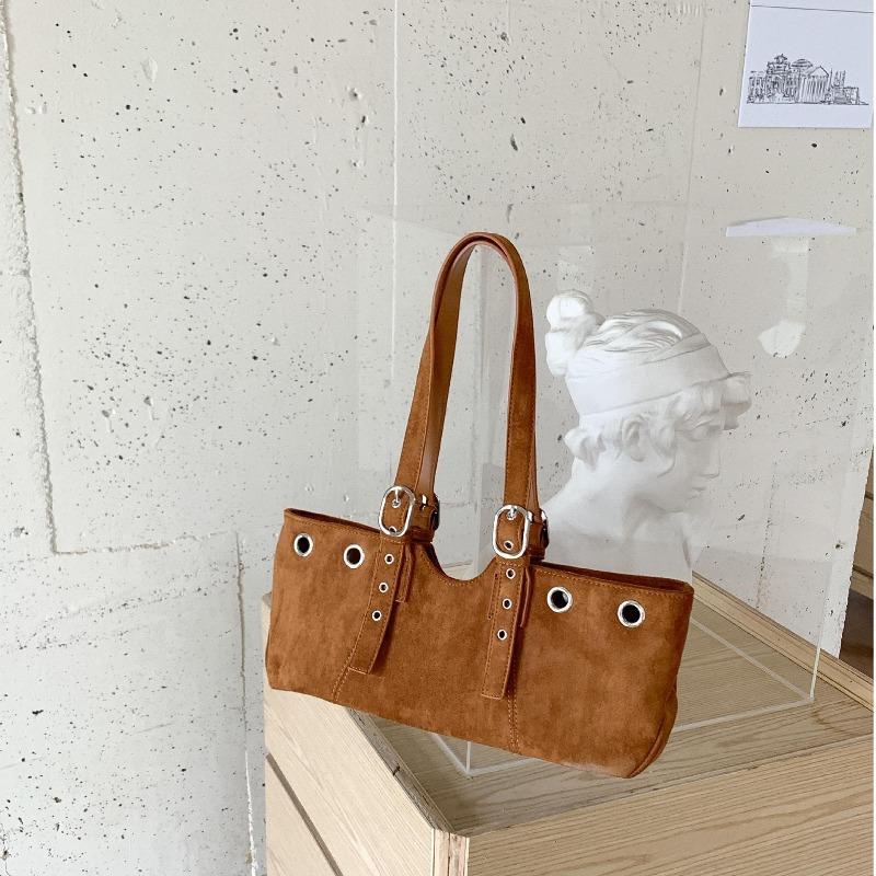 

Винтажная замшевая сумка, панк-стиль, заклепки, сумка-тоут с леопардовым принтом, новая замшевая портативная сумка через плечо для осени и зимы. коричневый