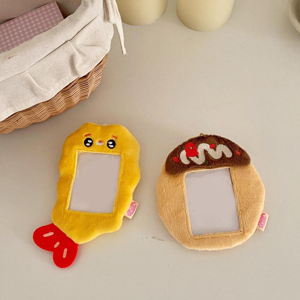 INS Fish Rice Ball Plush Photocard Holder Kpop Idol Photo Sleeve Protective Case Student ID Card Cover With Keychain Pendant