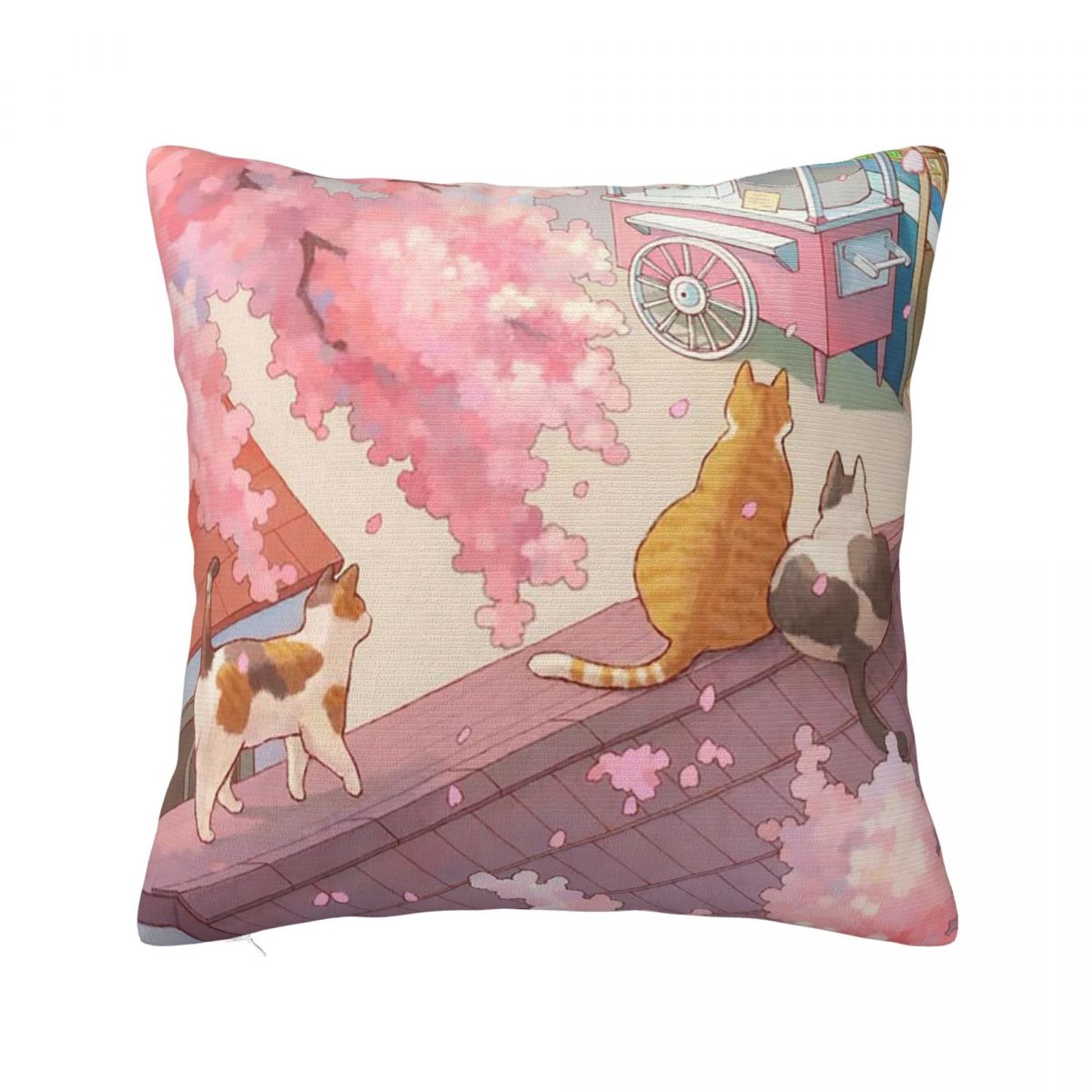 The Cute Cats Pink Cherry Blossom Cartoon Square Pillowcase Pillow Cover Cushion Zip Decorative Throw Pillow for Home Sofa 30X30cm