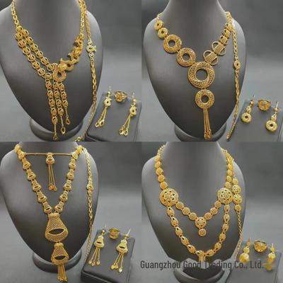 Dubai Bride 24K Gold-Plated African Jewelry Set: Necklace, Bracelet, Earrings, and Ring