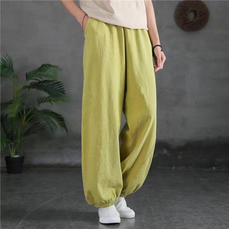 Spring 2025 Women s Retro Lantern Pants: Artistic Cotton Linen, Casual, Mosquito-Repellent, Long and Loose Fit L, for 110-115 lbs