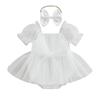 Tuta Vestito Romper per Neonata Bambina Manica Corta Fiocco Tulle Tute Estive Body con Fascia Abbigliamento Toddler