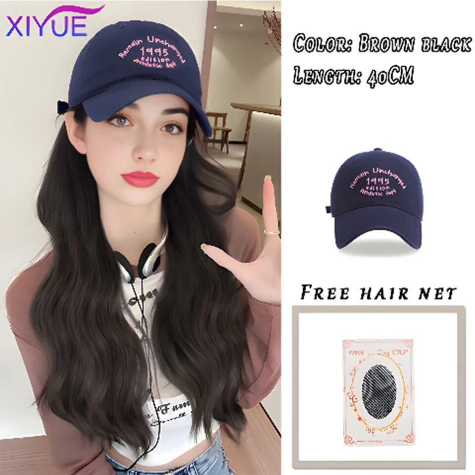 Kapelusz peruka kobiece długie włosy jednoczęściowy kobiecy fason leniwe lekko kręcone włosy czapka z daszkiem peruka pełne nakrycie głowy