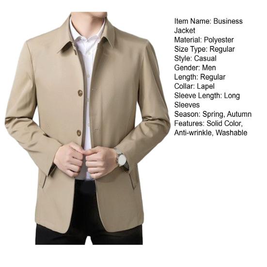 Jaqueta masculina primavera outono manga longa gola virada para baixo único breasted cor sólida blazer de negócios terno casaco casual