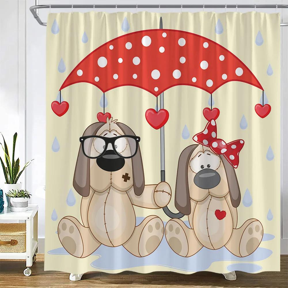 Cute Animals Cartoon Shower Curtains Owl Dog Giraffe Dinosaur Turtle Mermaid Kids Bath Curtain Children Room Bathroom Decor Sets