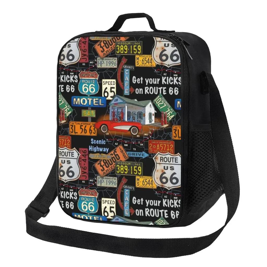 Motorcycle Ride Route 66 Insulated Lunch Bags for US Numbered Highways Resuable Thermal Cooler Food Lunch Box Work School Travel