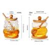 High Borosilicate Glass Jar Shatterproof Temperature Resistant Honeys Container Wood Stirring Stick and Lid for Kitchen