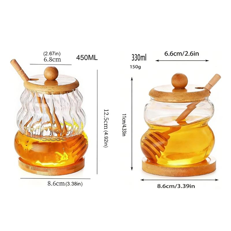 High Borosilicate Glass Jar Shatterproof Temperature Resistant Honeys Container Wood Stirring Stick and Lid for Kitchen