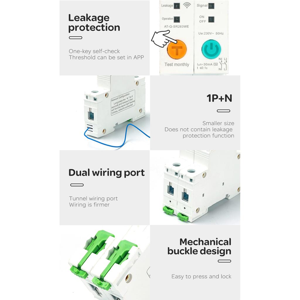 2P Miniature Circuit Breaker Smart WIFI Remote Control Breaker with 30mA Leakage Protection 230V 16A