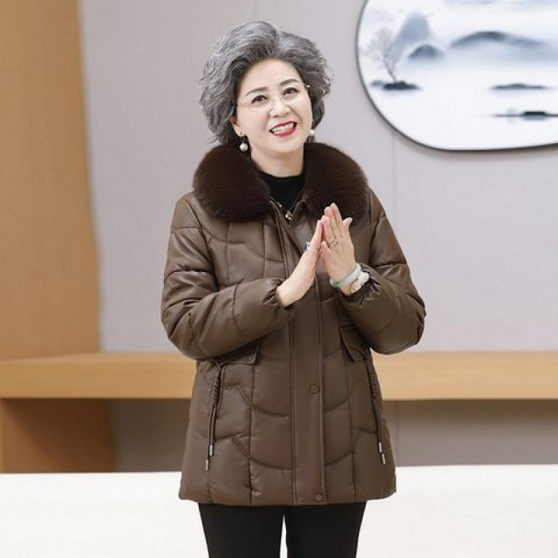 

New winter clothing velvet thickened leather cotton-padded jacket women s clothing medium and long versatile leather cotton-padded jacket 5XL [Recommended 150-80 kg]