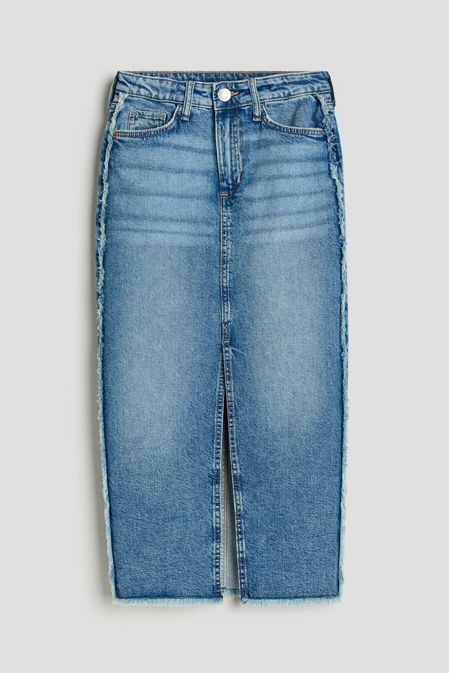 

Джинсовая юбка макси с разрезами по краю