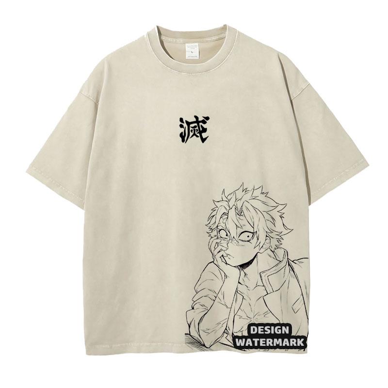 Anime Inosuke Tshirts Oversized Vintage Washed KKimetsu No Yaiba T Shirt Tanjirou Zenitsu Kyoujurou Tops Tees Man Cotton