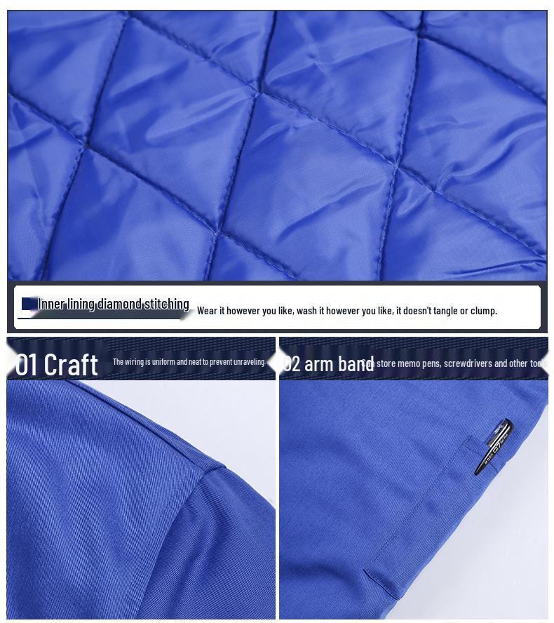 Men's Winter Workwear: Thick, Warm, Wear-Resistant Cotton Coat with Reflective Strips for Workshop and Repair Labor Protection