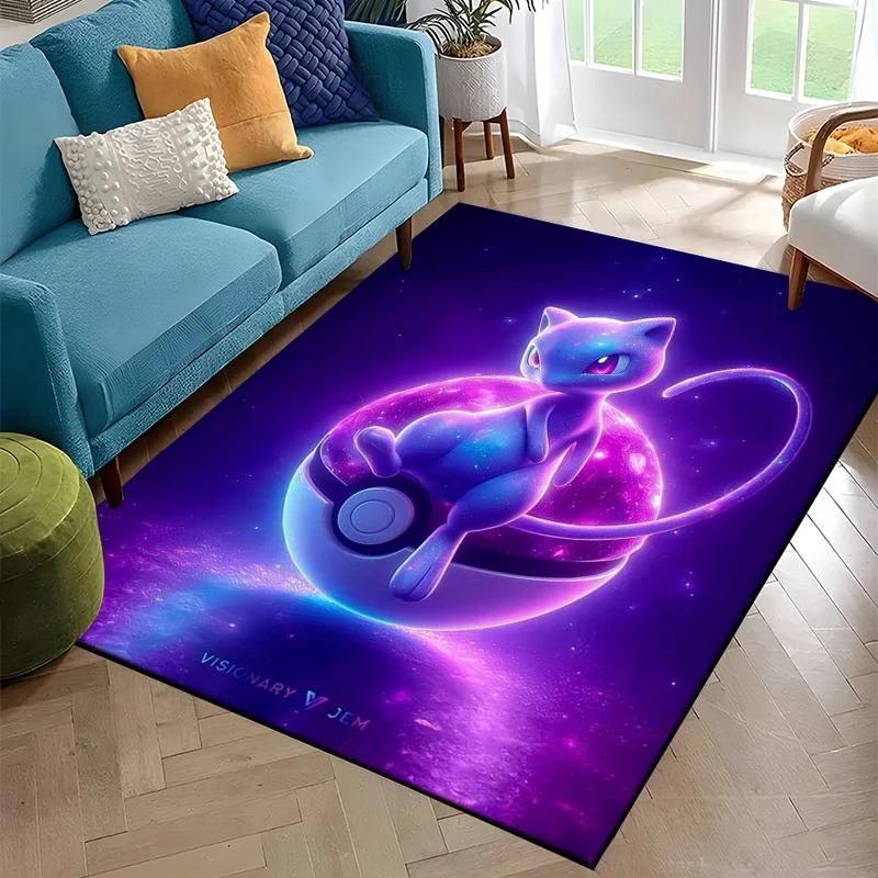 Pokémon Rectangle Rug Stunning Anime Battle & Fantasy Scenes Carpet Featuring Mewtwo Gengar Charizard Ideal for Game Ro