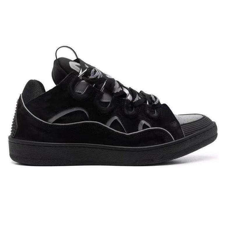 Langfan Men's and Women's Leather Splicing Lace-up CURB Sports and Leisure Shoes Retro Board Shoes New Shoes