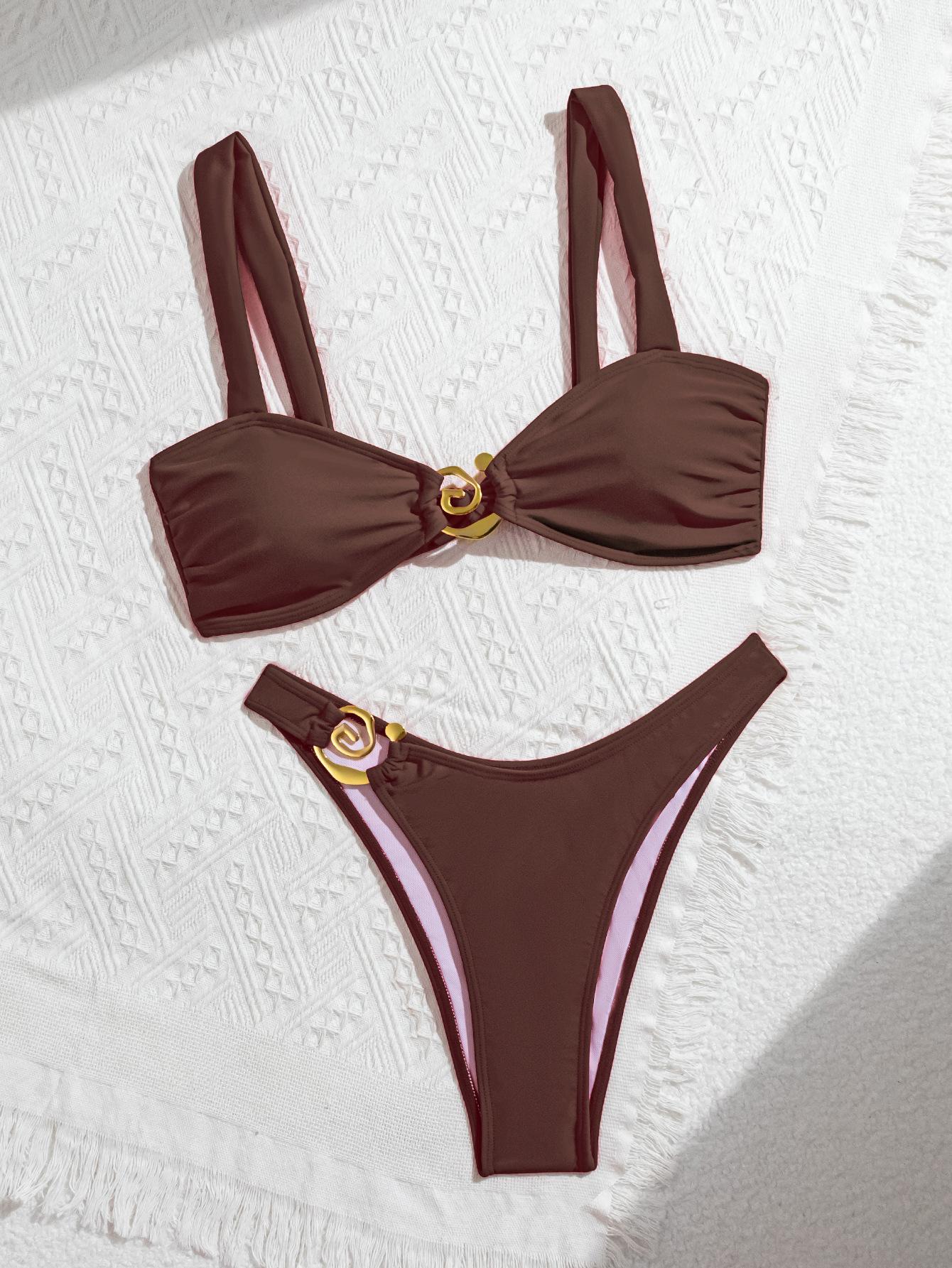 Solid Tie Low Waist Sexy Bikini Two Piece Set Elegant Comfortable Swimwear XS