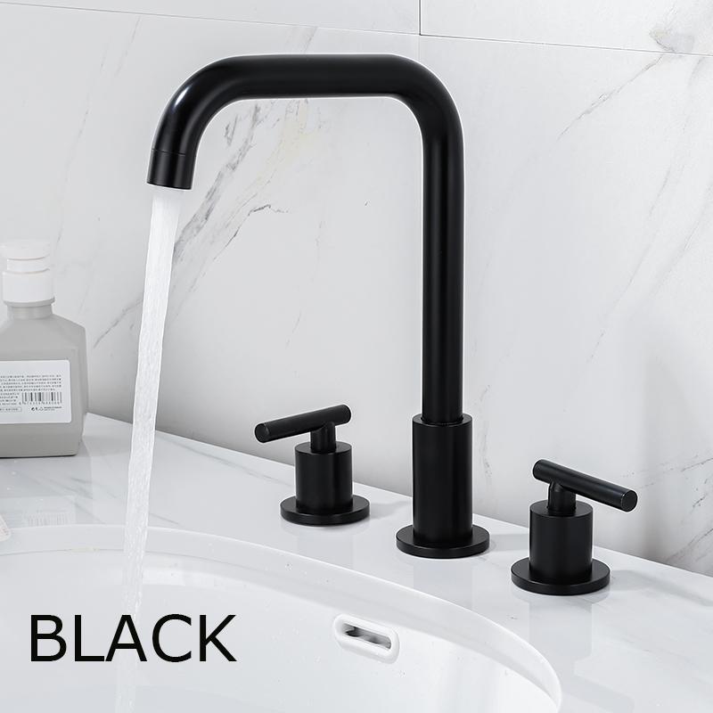 Basin Faucets Brass Polished Chrome Deck Mounted Round Bathroom Sink Faucets 3 Hole Double Handle Hot And Cold Water Tap BR-711