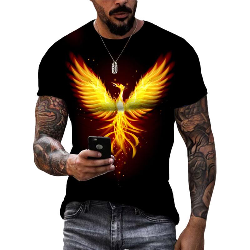 Léto Nová móda Cool Divine Bird Phoenix grafická trička Muži Neformální harajuku 3D potištěné streetwear s kulatým výstřihem Trička Topy