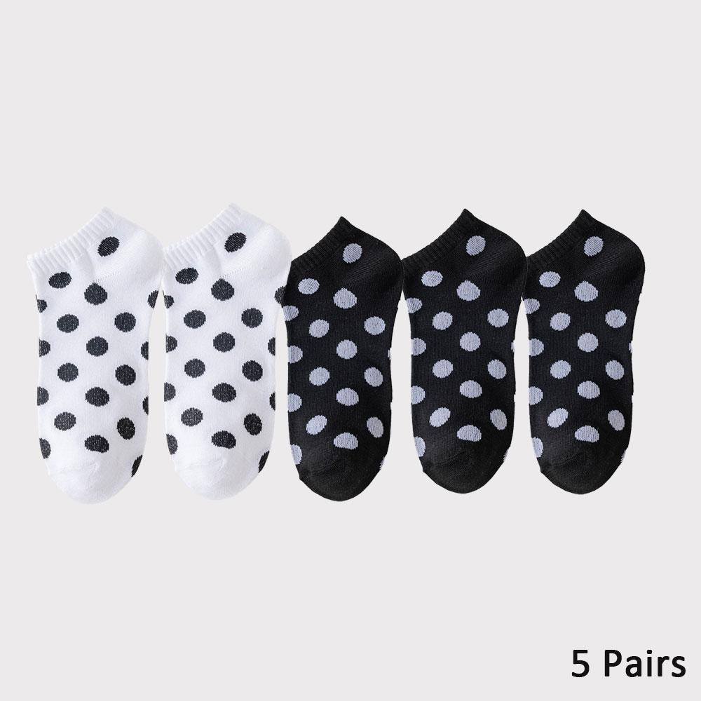 5 Pairs Y2K Polka Dot Women's Ankle Socks Kawaii Cotton Breathable Short Socks White/Black/Purple/Pink (Multi-Color)