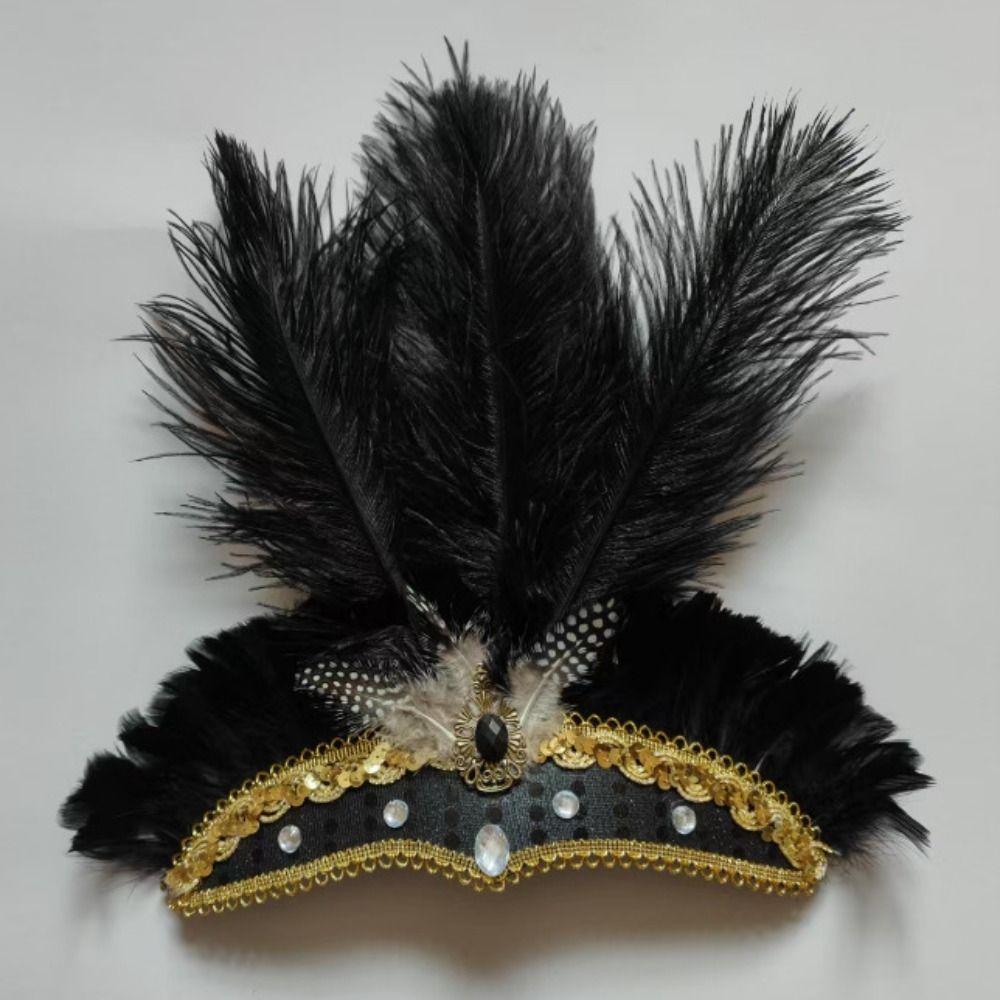 Exquisite Sequin Feather Headband Vintage Masquerade Hair Band  Dance Show