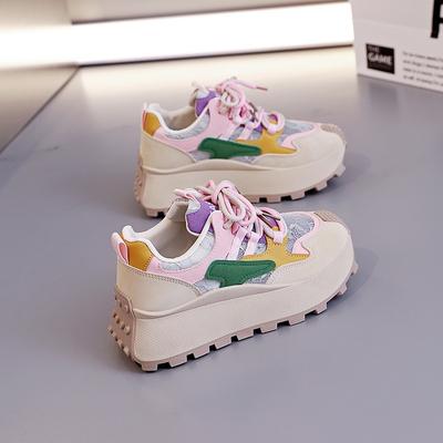 Women Color Block Fashion Chunky Dad Sneakers Casual Sports Athletic Shoes