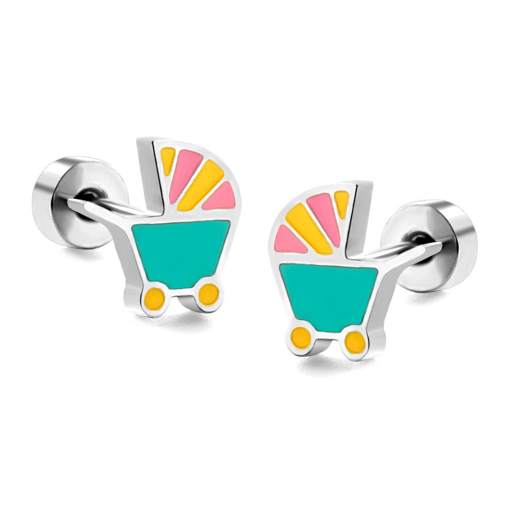 

316L Surgical Steel Earrings Cute Style Girls Silver Color Screw Back Stud Earrings Body Piercing Jewelry Party