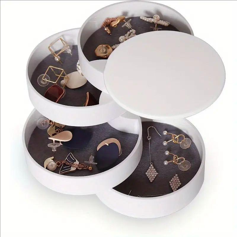 Rotating Jewelry Box, Multi-layer Storage for Earrings & Necklaces with Mirror, Dustproof Design
