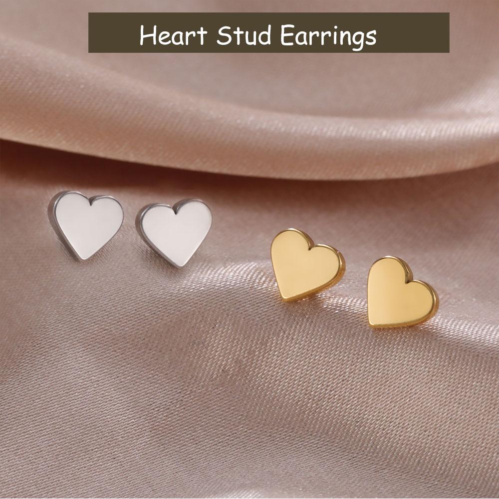 Cazador Kpop Mini Heart Stud Earrings for Women Stainless Steel Trendy Earrings Gold Color Jewelry Wedding Birthday Gift