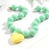 New Colorful Acrylic Heart Pendant Necklace for Women Summer Trendy Handmade Round Beads Y2K Choker Statement Jewelry Gift