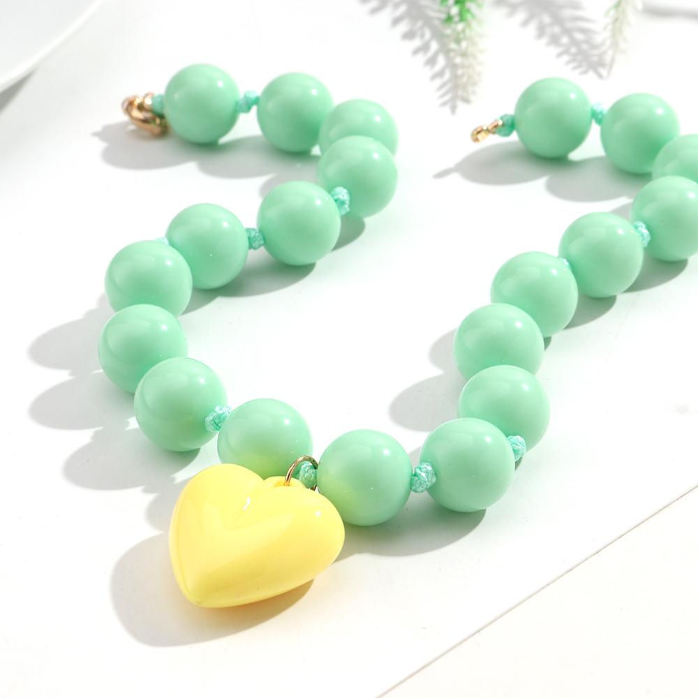 New Colorful Acrylic Heart Pendant Necklace for Women Summer Trendy Handmade Round Beads Y2K Choker Statement Jewelry Gift