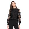 [VOZZA] Women's Blouse Shirt, Lace, Sheer, Long Sleeve Top, Embroidered, Puff Sleeves, Long Sleeve, See-through, Floral Pattern, Spring, Summer, Autum