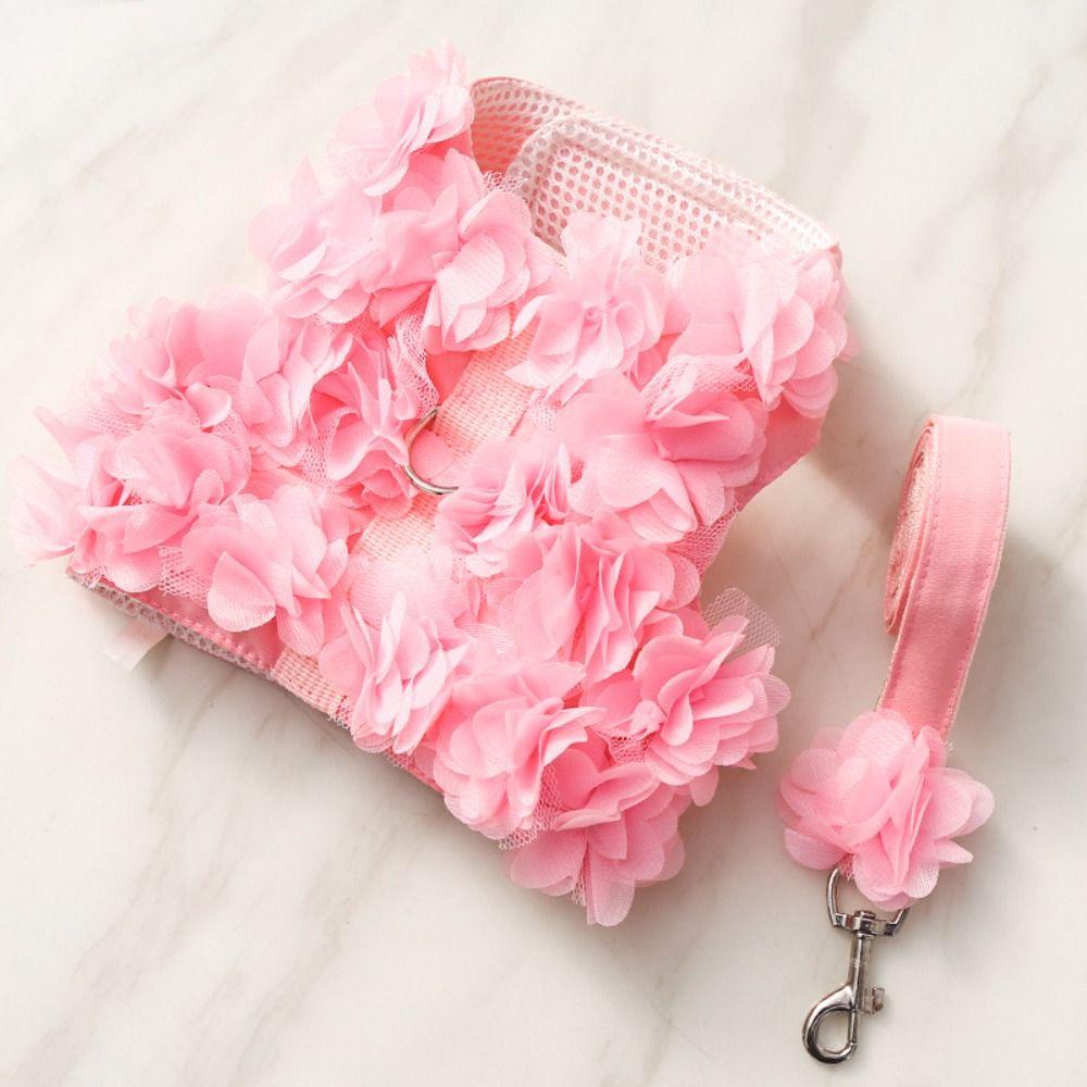 Floral Design Dog Harness Leash Set Kawaii Pet Chest Strap Escape Proof Pet Vest Style Harness Cat
