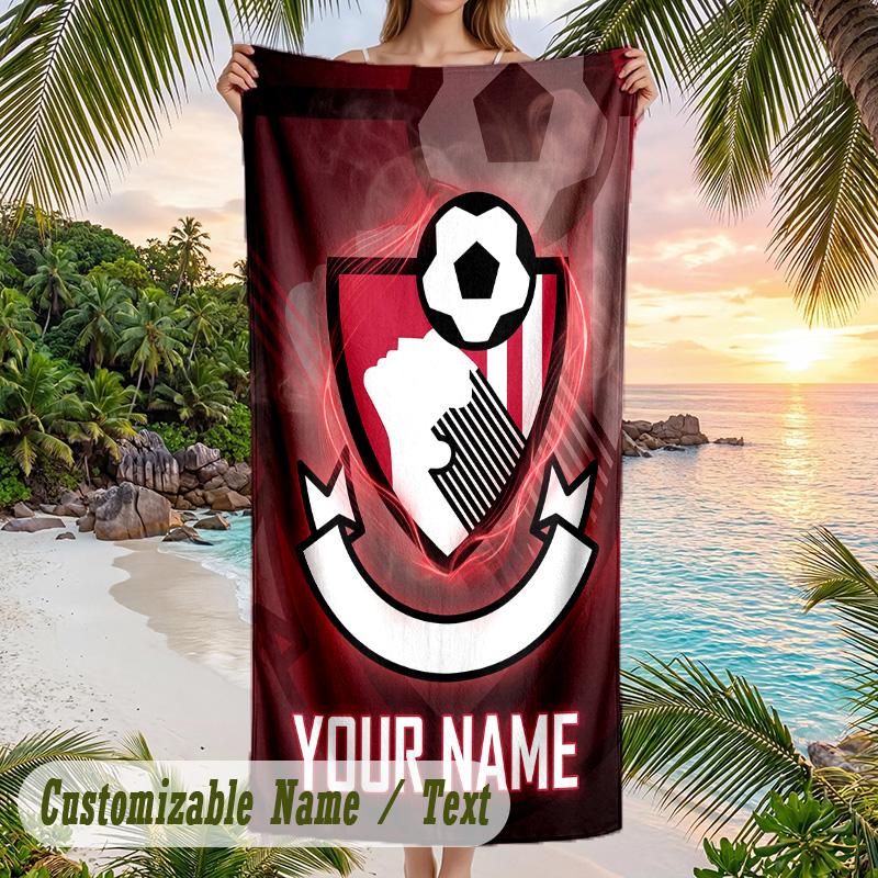 Beach Towel Bournemouth Football Print Custom Name Text Soft Towel for Swimming Pool