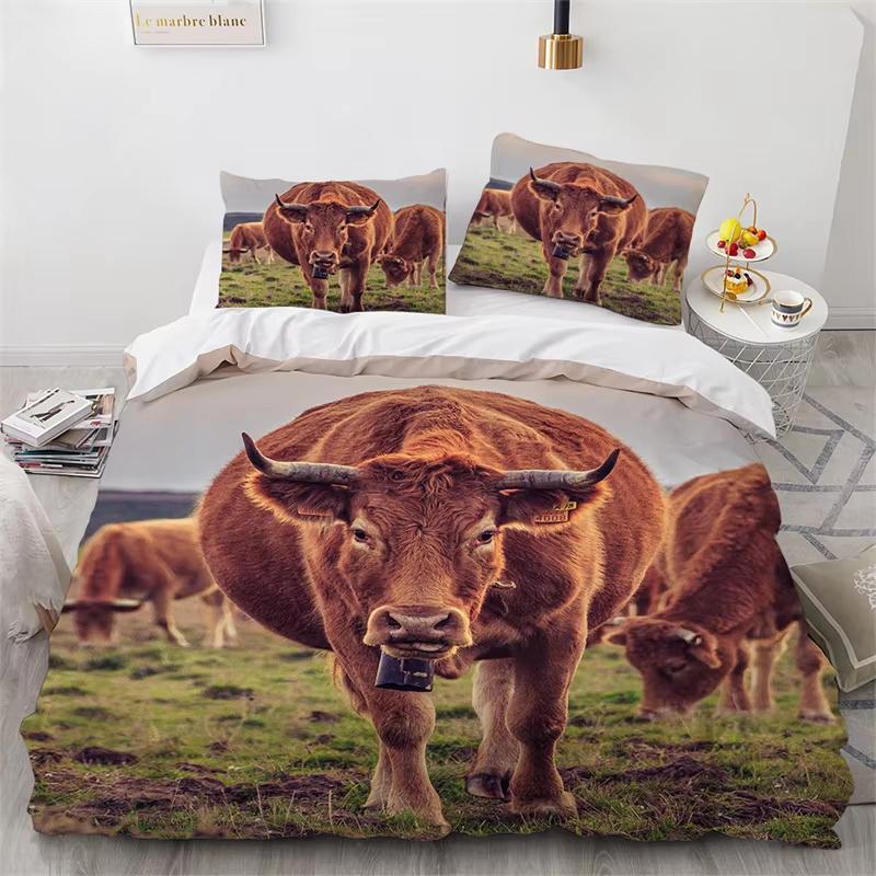 Highland Cow Duvet Cover Full Bull Cattle Bedding Set Bedroom Decor Western Funny Animal Wildlife Farmhouse Cow Comforter Cover