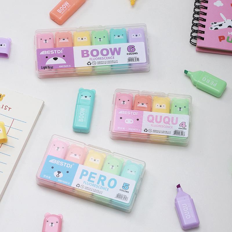 Little Bear Fluorescent Gel Highlighter for Note-taking and Journaling 4 colors