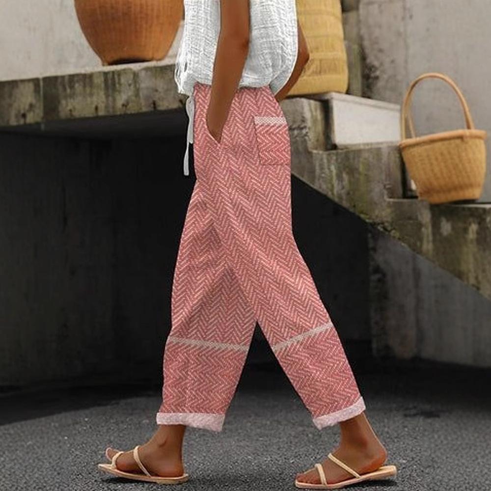 Women's Colorful Striped Wide Leg Pants with Drawstring Waist