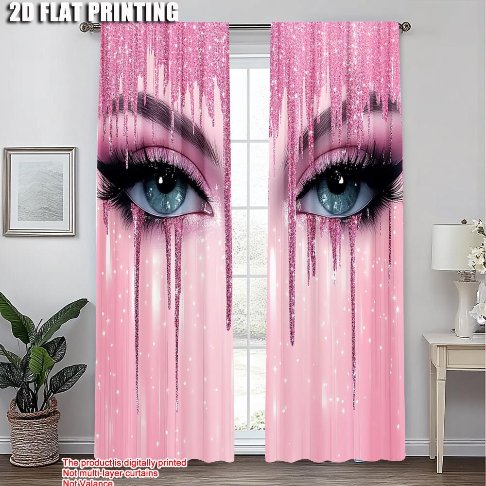 2pcs, Upscale Curtains 2D print Eyelash Printing Versatile 100% Polyester (without rod) Decorations Clearance for Room, Kitchen,