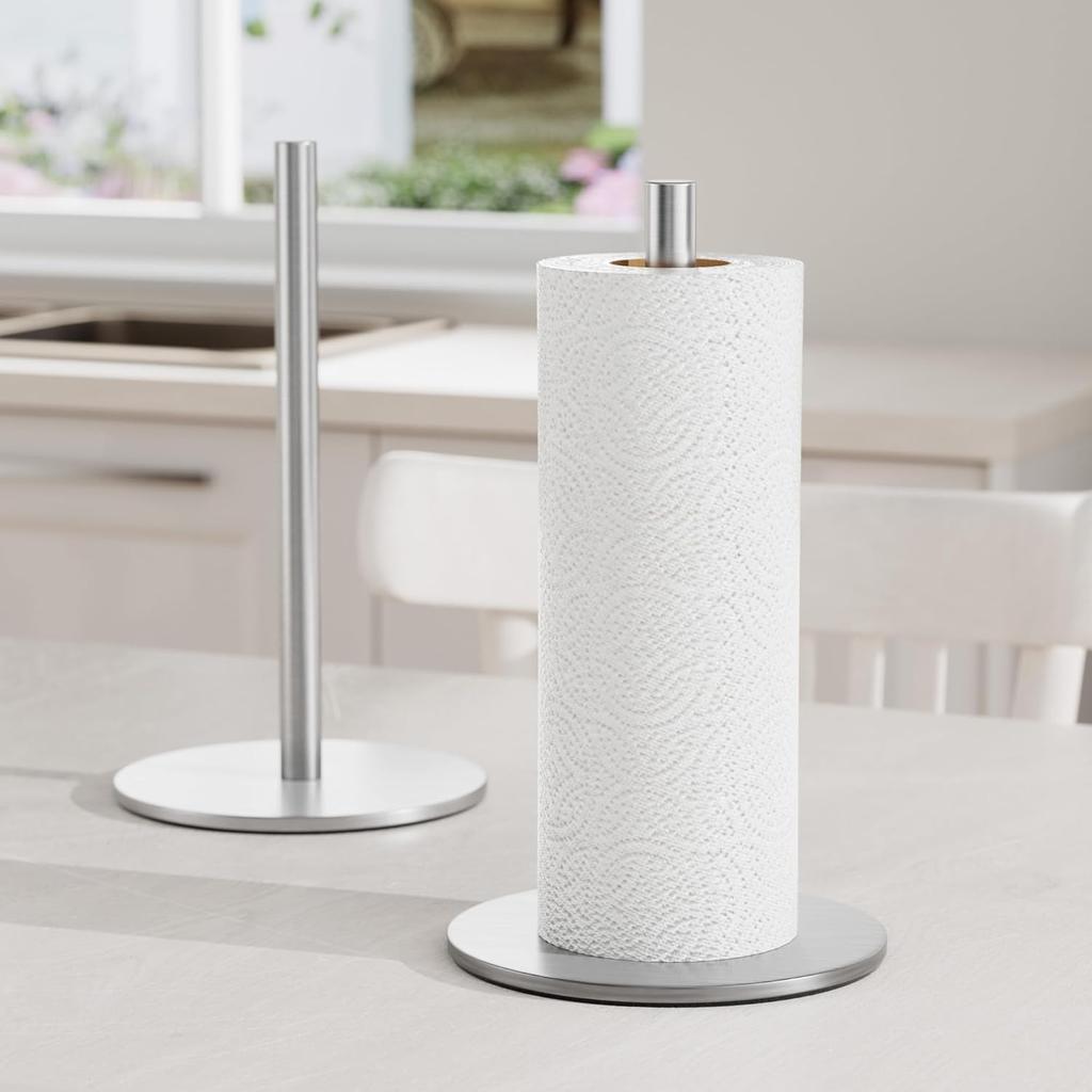 Silver Paper Towel Holder Free-Standing, Premium Stainless Steel Paper Rolls Organizer, Classic Fashion Kitchen Roll Dispenser